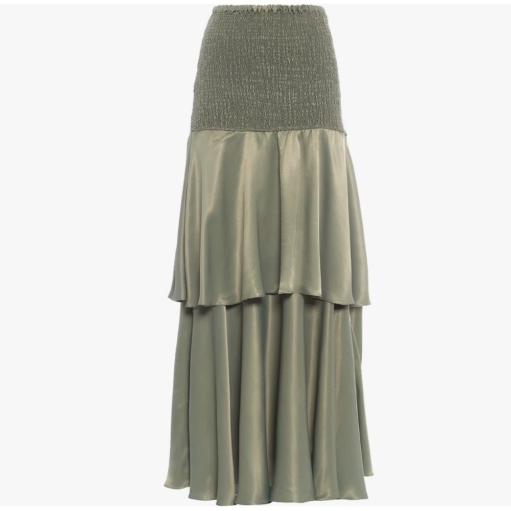 IORANE Long Smocked Waist Skirt – Green XS